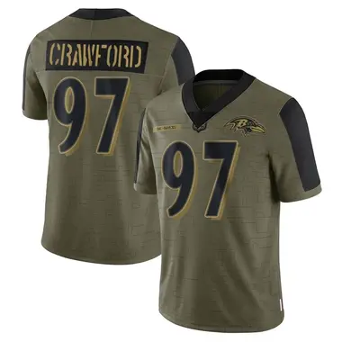 Men's Nike Baltimore Ravens Aaron Crawford 2021 Salute To Service Jersey - Olive Limited