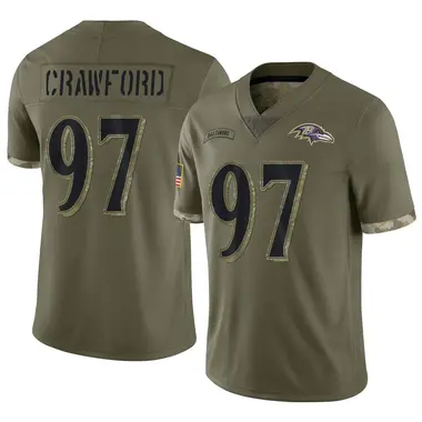 Men's Nike Baltimore Ravens Aaron Crawford 2022 Salute To Service Jersey - Olive Limited