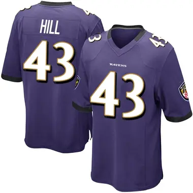 Men's Nike Baltimore Ravens Justice Hill Team Color Jersey - Purple Game