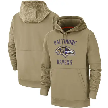 Men's Nike Baltimore Ravens Tan 2019 Salute to Service Sideline Therma Pullover Hoodie -