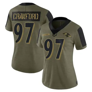 Women's Nike Baltimore Ravens Aaron Crawford 2021 Salute To Service Jersey - Olive Limited