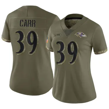Women's Nike Baltimore Ravens Brandon Carr 2022 Salute To Service Jersey - Olive Limited