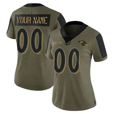 Women's Nike Baltimore Ravens Custom 2021 Salute To Service Jersey - Olive Limited