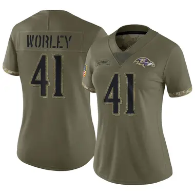Women's Nike Baltimore Ravens Daryl Worley 2022 Salute To Service Jersey - Olive Limited