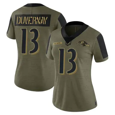 Women's Nike Baltimore Ravens Devin Duvernay 2021 Salute To Service Jersey - Olive Limited