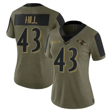 Women's Nike Baltimore Ravens Justice Hill 2021 Salute To Service Jersey - Olive Limited