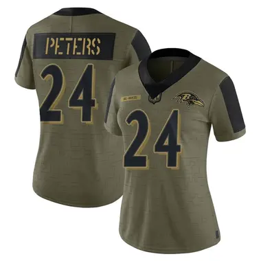 Women's Nike Baltimore Ravens Marcus Peters 2021 Salute To Service Jersey - Olive Limited