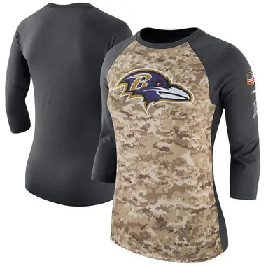 Women's Nike Baltimore Ravens Salute to Service 2017 Three-Quarter Raglan Sleeve T-Shirt - Camo/Charcoal Legend