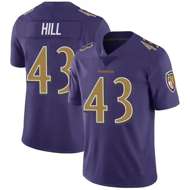 Youth Nike Baltimore Ravens Justice Hill Color Rush Vapor Untouchable Jersey - Purple Limited