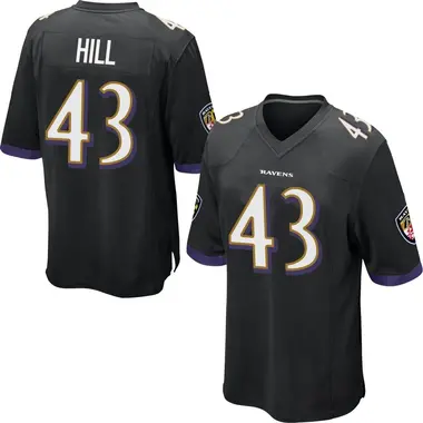 Youth Nike Baltimore Ravens Justice Hill Jersey - Black Game