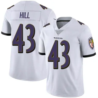 Youth Nike Baltimore Ravens Justice Hill Vapor Untouchable Jersey - White Limited