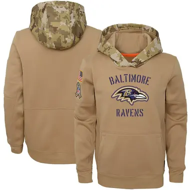 Youth Nike Baltimore Ravens Khaki 2019 Salute to Service Therma Pullover Hoodie -